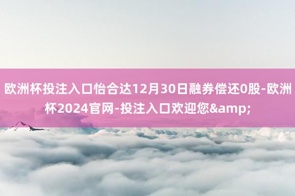 欧洲杯投注入口怡合达12月30日融券偿还0股-欧洲杯2024官网-投注入口欢迎您&